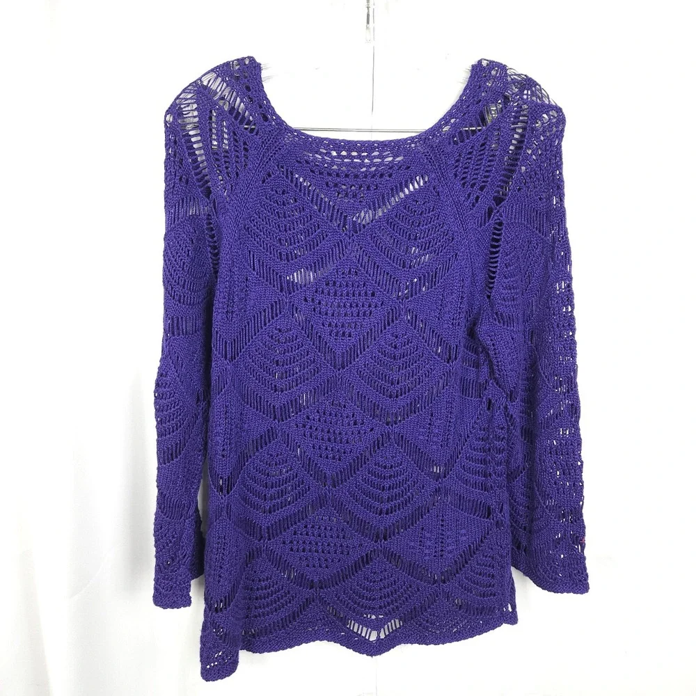 Chico's‎ Women's Purple Open Knit Sweater Size 1 US 8 Cotton Blend